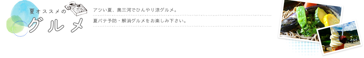 アツい夏、奥三河でひんやり涼グルメ。夏バテ予防・解消グルメをお楽しみ下さい。